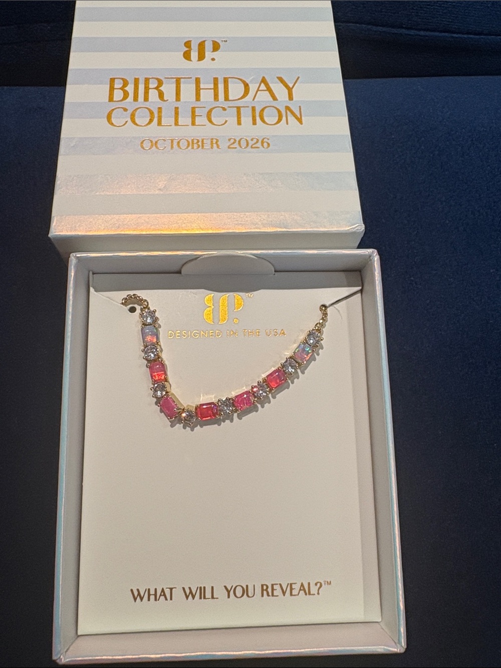 October 2026 Pink Multi-Stone Gold-Tone Necklace